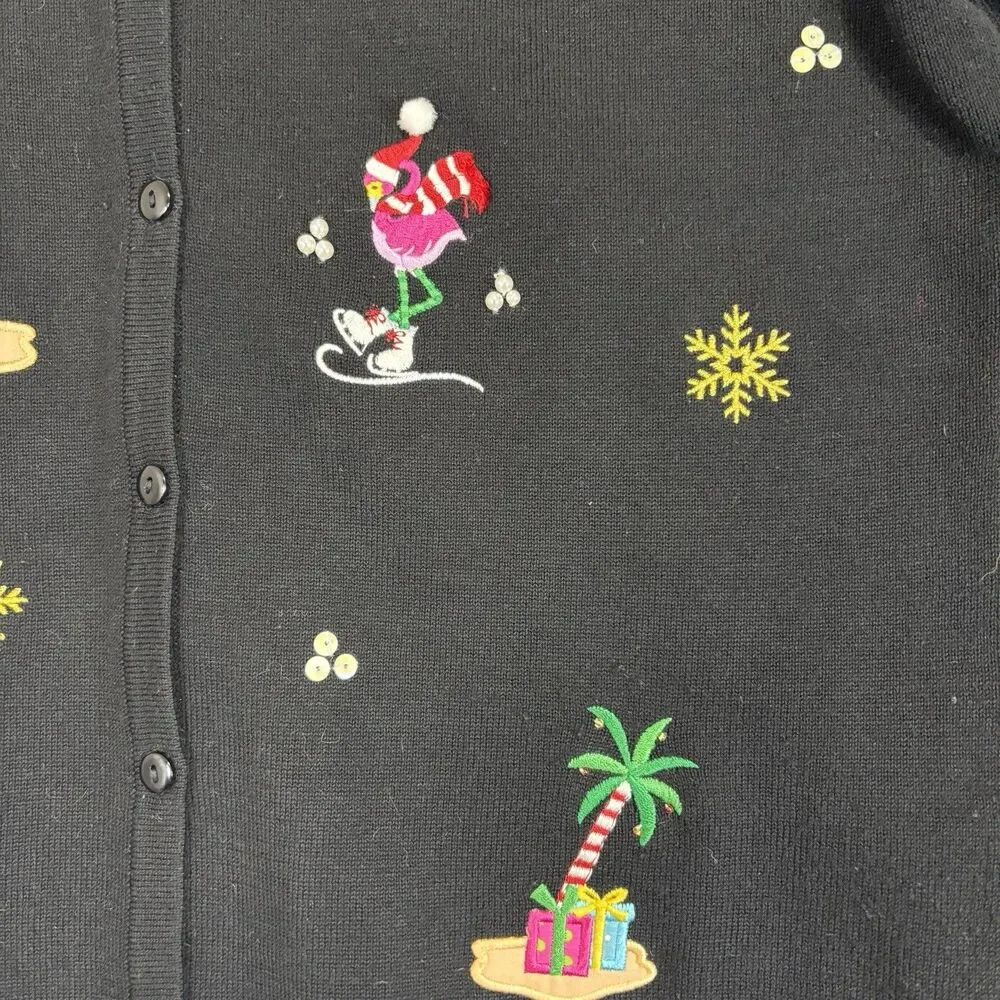 CB Career Ugly Christmas Sweater Cardigan Flamingo Womens L Career Holiday Party